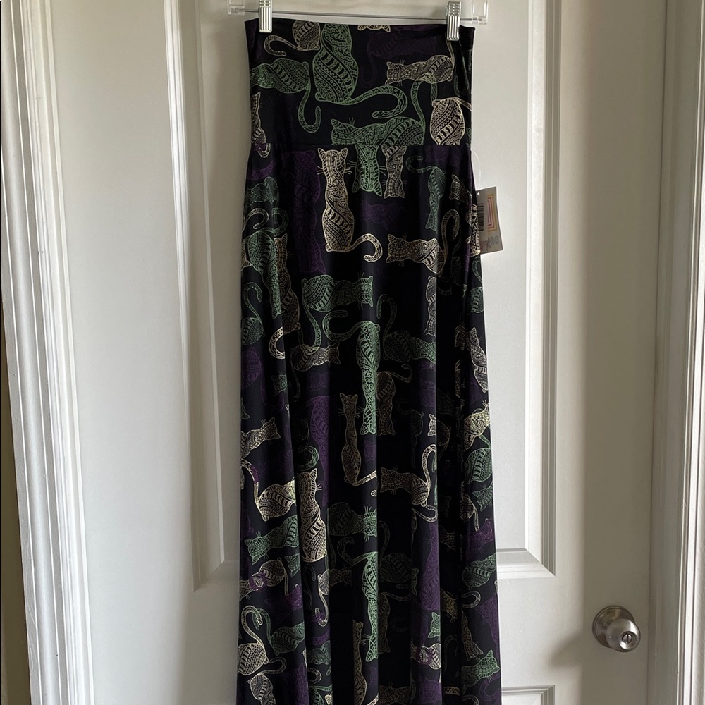 2 for $20 LuLaRoe Maxi Skirt in Black with Cat Pattern, witchy whimsy goth
